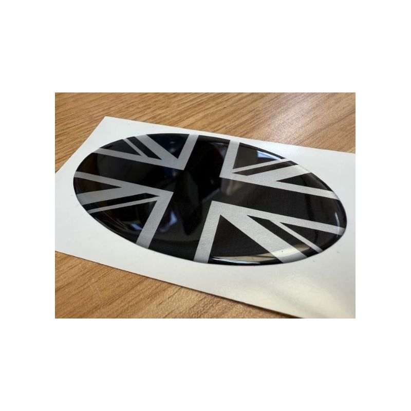 Union Jack black and silver 3D resin domed car badge